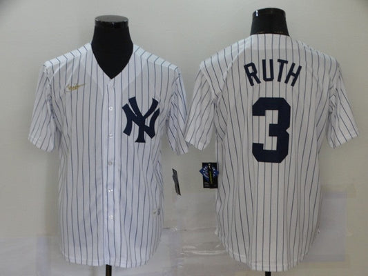 Men's New York Yankees Babe Ruth #3 White Replica Player Jersey