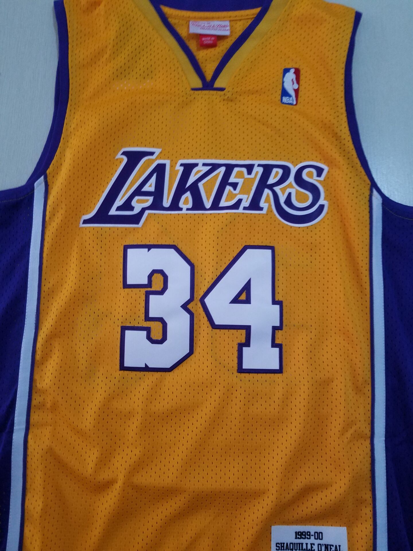 Men's Los Angeles Lakers Shaquille O'Neal #34 Yellow 1999-00 Classics Jersey