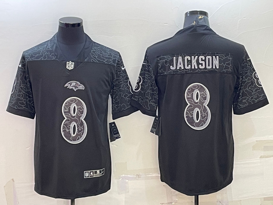 Men's Baltimore Ravens Lamar Jackson #8 Black RFLCTV Limited Jersey