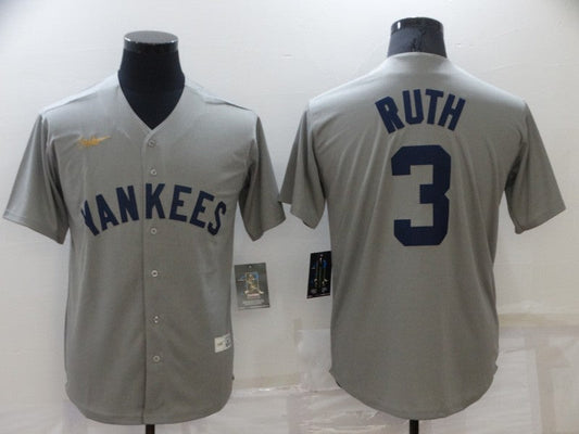 Men's New York Yankees Babe Ruth #3 Gray Replica Baseball Jersey