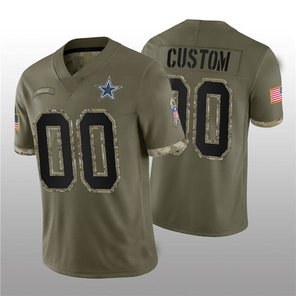 Custom Dallas Cowboys ACTIVE PLAYER 2022 Olive Salute To Service Limited Stitched Jersey Football Jerseys