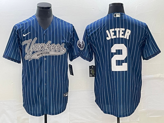 Men's New York Yankees Derek Jeter #2 Blue Player Jersey Joint Edition