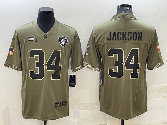 Men's Las Vegas Raiders Bo Jackson #34 Olive 2022 Salute To Service Limited Jersey