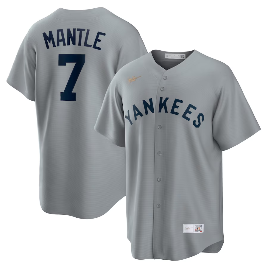 Men's New York Yankees Mickey Mantle #7 Gray Road Cooperstown Collection Player Jersey