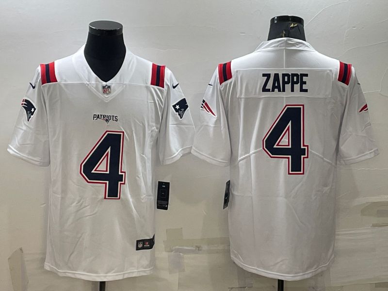 Men's New England Patriots Bailey Zappe #4 White Game Jersey