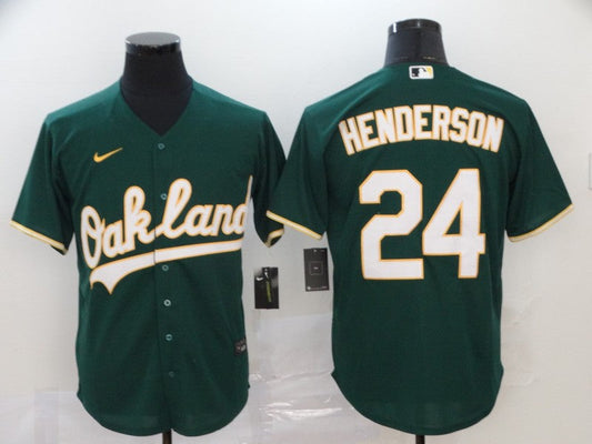 Men's Oakland Athletics Rickey Henderson #24 Green Replica Team Jersey