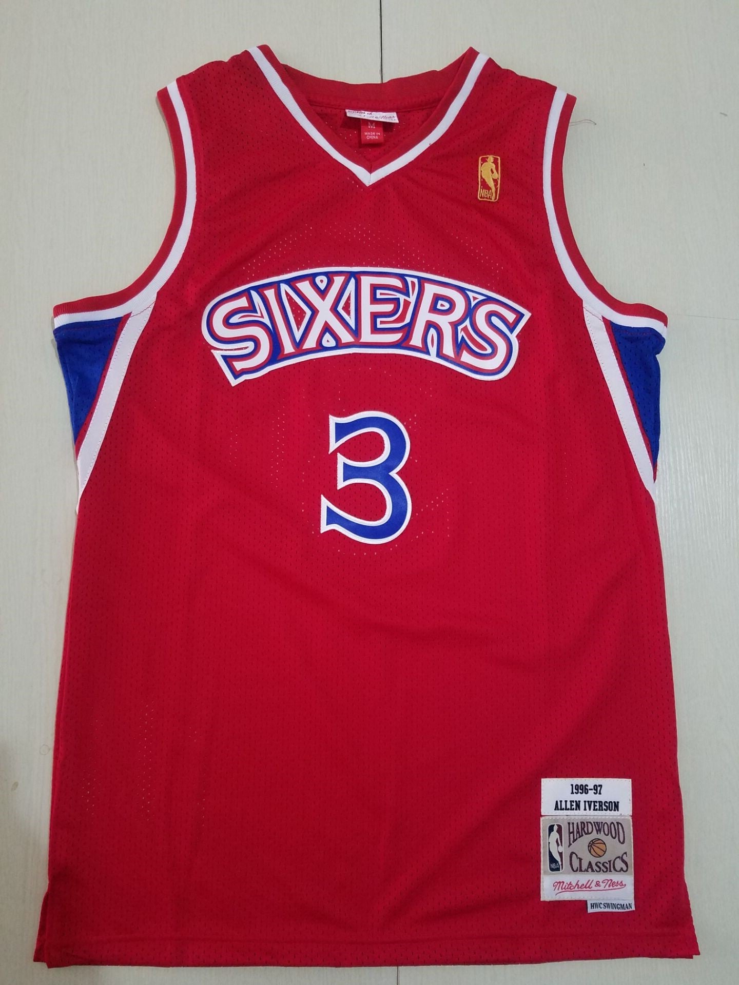 Men's Philadelphia 76ers Allen Iverson Red Hardwood Classics Authentic Jersey