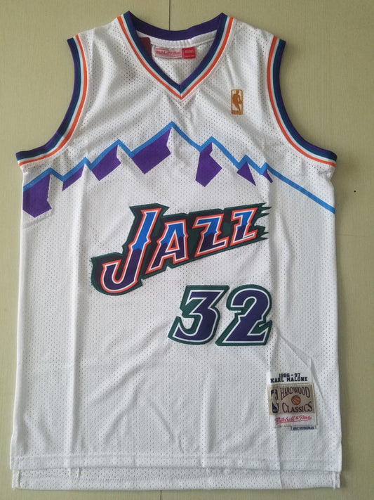 Men's Utah Jazz Karl Malone White 1996-97 Hardwood Classics Swingman Jersey