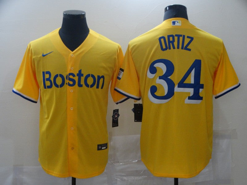 Men's Boston Red Sox David Ortiz #34 Yellow Replica Baseball Jersey