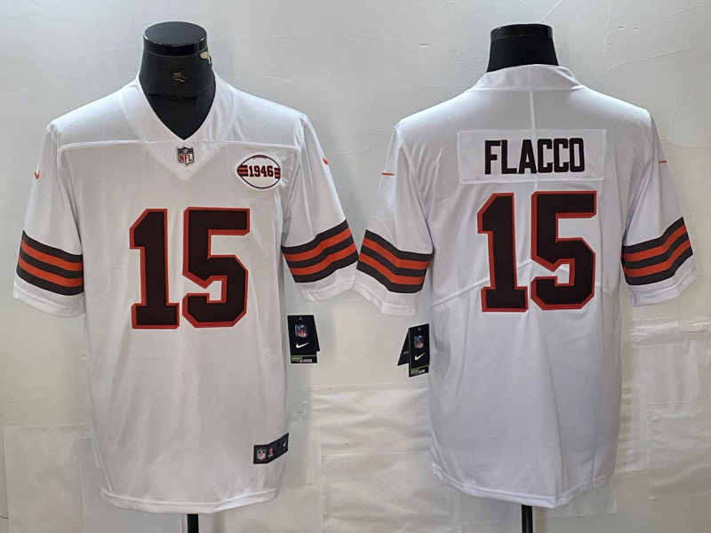 Men's Cleveland Browns Joe Flacco #15 White 1946 Collection Alternate Game Jersey