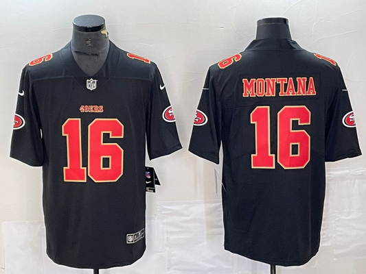 Men's San Francisco 49ers Joe Montana #16 Black Fashion Game Jersey