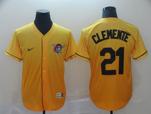 Men's Pittsburgh Pirates Roberto Clemente #21 Yellow Replica Player Jersey