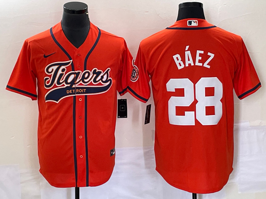 Men's Detroit Tigers Javier Baez #28 Orange Replica Player Jersey Joint Edition