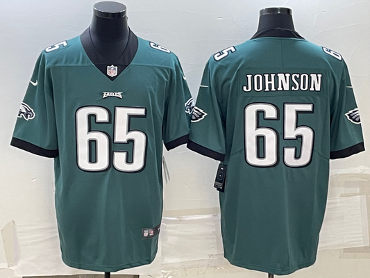 Men's Philadelphia Eagles Fred Johnson #65 Midnight Green Game Jersey