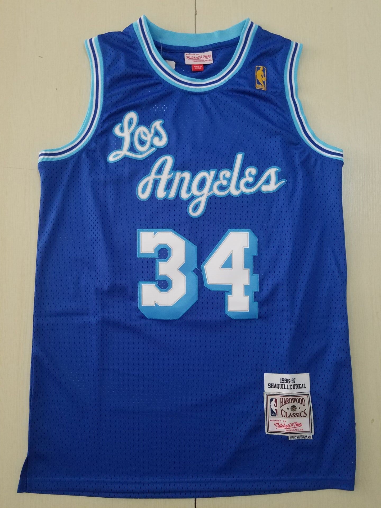 Men's Los Angeles Lakers Shaquille O'Neal Blue Hardwood Classics Swingman Jersey