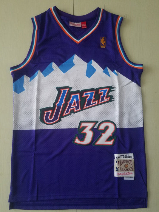 Men's Utah Jazz Karl Malone #32 Purple Hardwood Classics Throwback Team Jersey