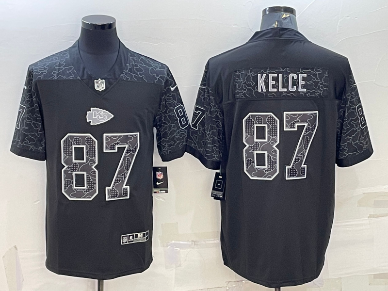 Men's Kansas City Chiefs Travis Kelce #87 Black RFLCTV Limited Jersey