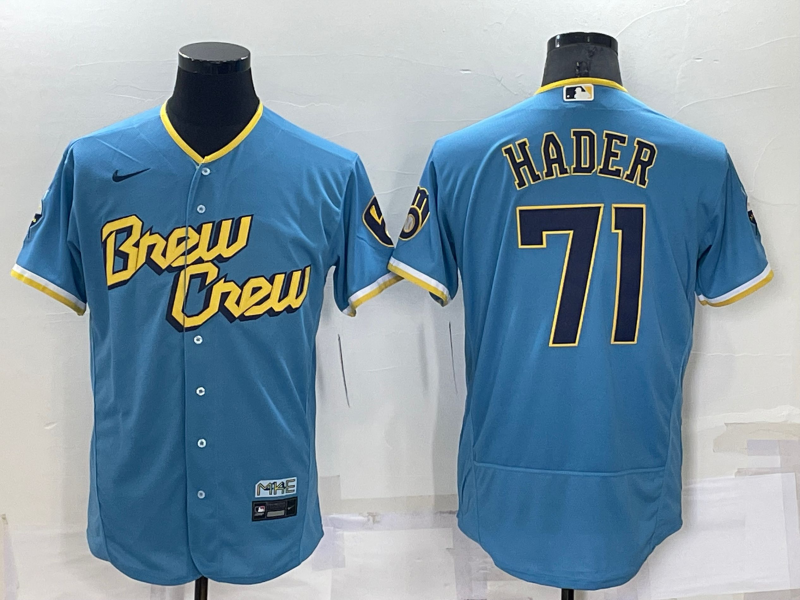 Men's Milwaukee Brewers Josh Hader #71 Blue Stitched Jersey