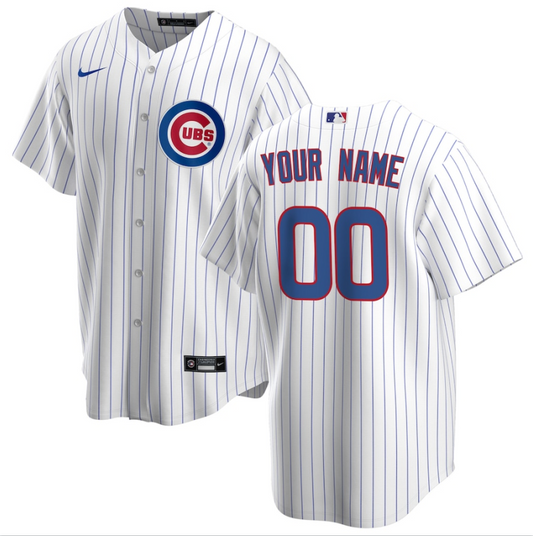 Men's Chicago Cubs White Home Replica Custom Jersey