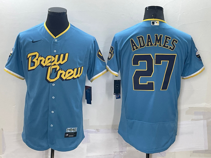 Men's Milwaukee Brewers Willy Adames #27 Blue Stitched Jersey