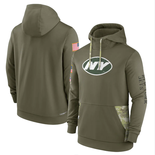 Men's New York Jets Olive 2022 Salute to Service Therma Performance Pullover Hoodie