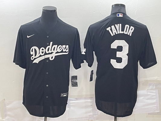 Men's Los Angeles Dodgers Chris Taylor #3 Black Replica Baseball Jersey