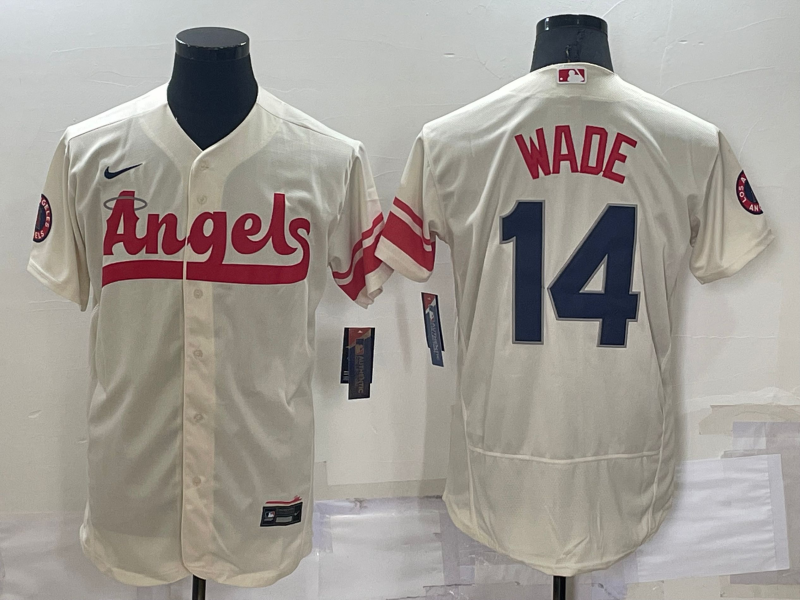 Men's Los Angeles Angels Tyler Wade #14 Beige Stitched Jersey