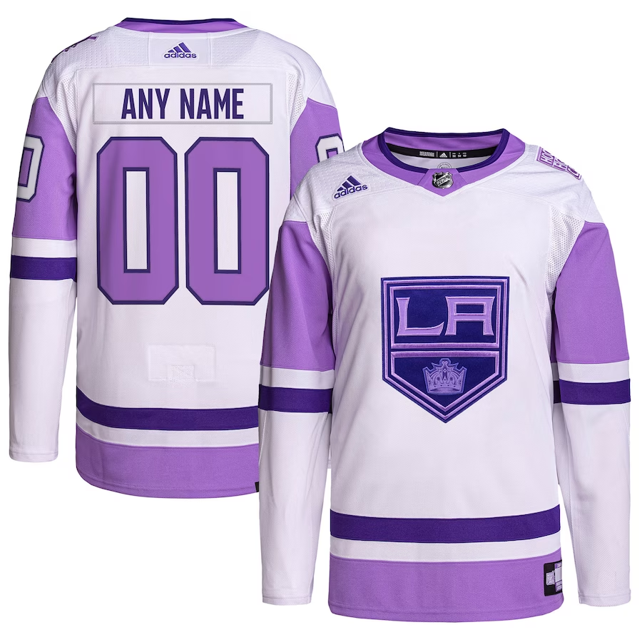 Men's Los Angeles Kings White/Purple Hockey Fights Cancer Primegreen Authentic Custom Jersey