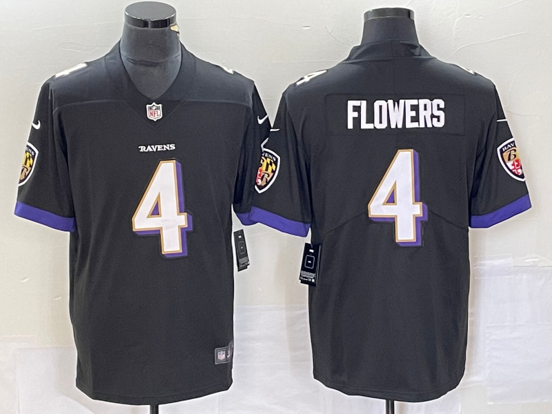 Men's Baltimore Ravens Zay Flowers #4 Black Team Game Jersey