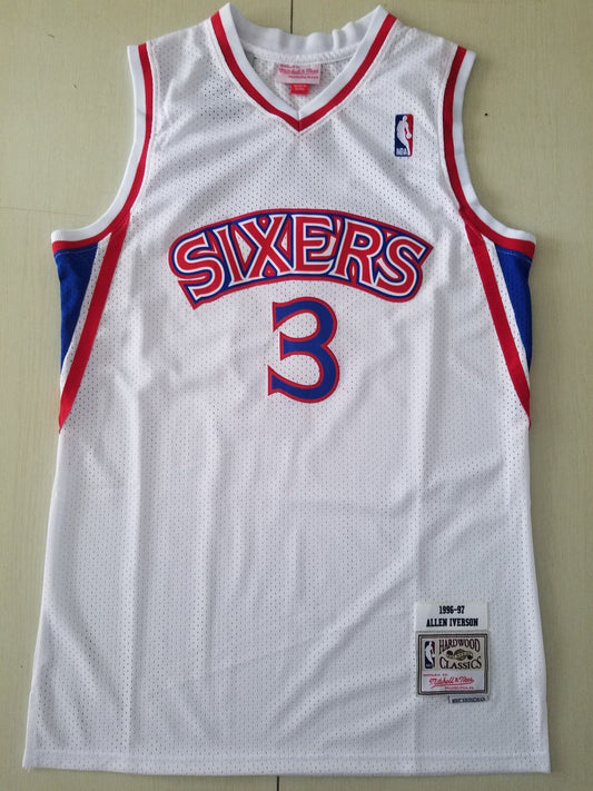 Men's Philadelphia 76ers Allen Iverson White Hardwood Classics Authentic Jersey