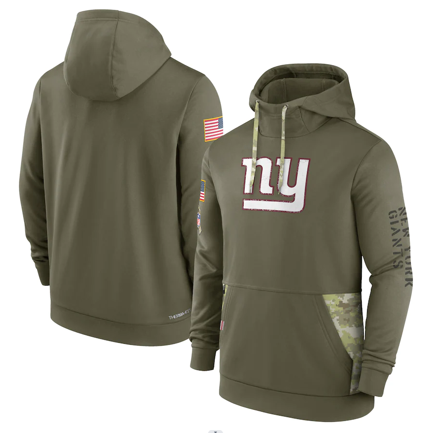 Men's New York Giants Olive 2022 Salute to Service Therma Performance Pullover Hoodie