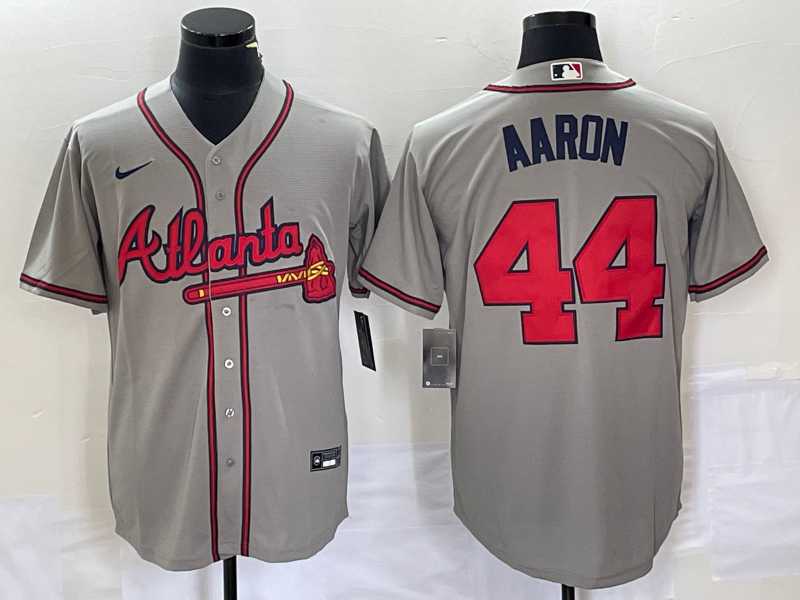 Men's Atlanta Braves Hank Aaron #44 Gray Replica Player Jersey