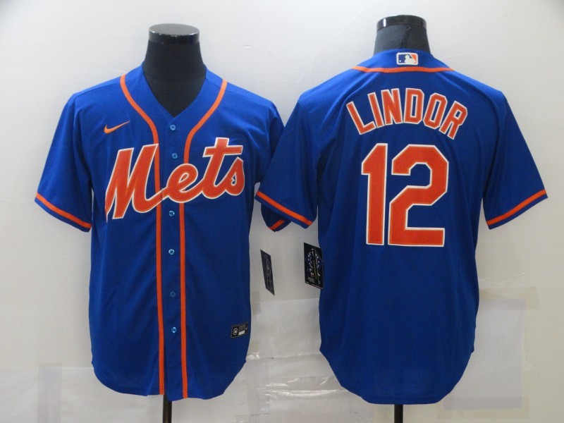 Men's New York Mets Francisco Lindor #12 Blue Replica Baseball Jersey