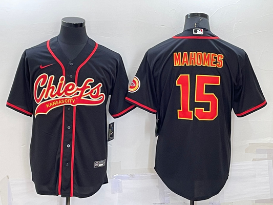 Men's Kansas City Chiefs Patrick Mahomes #15 Black Game Jersey Joint Edition