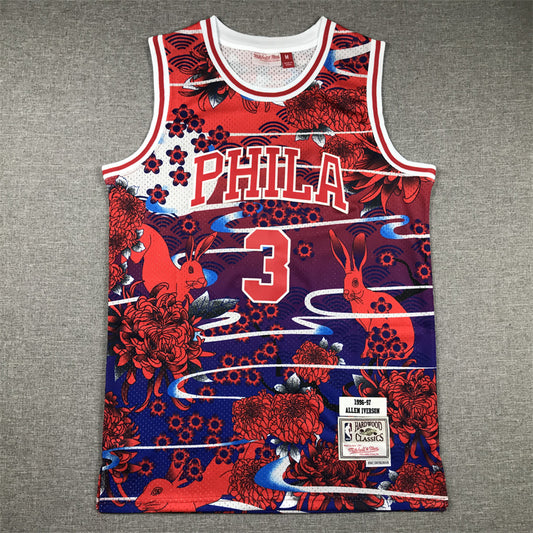 Men's Philadelphia 76ers Allen Iverson #3 Year of Rabbit Edition Hardwood Classics Swingman Jersey