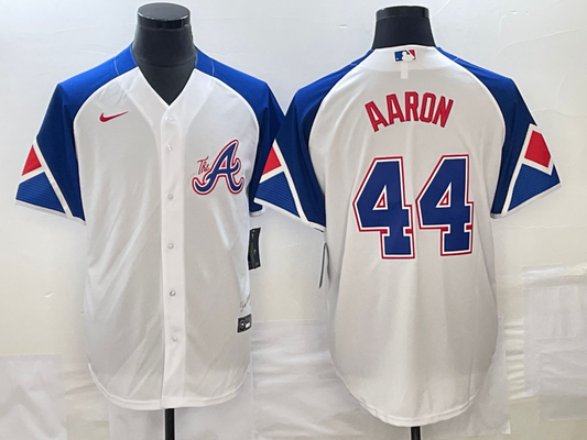 Men's Atlanta Braves Hank Aaron #44 White 2023 City Connect Replica Player Jersey