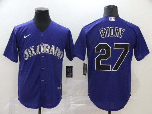 Men's Colorado Rockies Trevor Story #27 Purple Replica Baseball Jersey