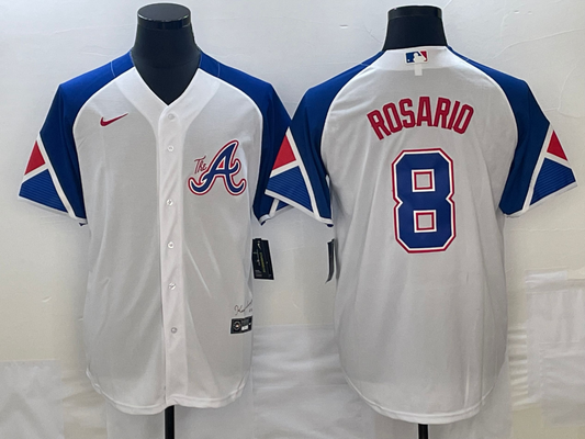 Men's Atlanta Braves Eddie Rosario #8 White 2023 City Connect Replica Player Jersey