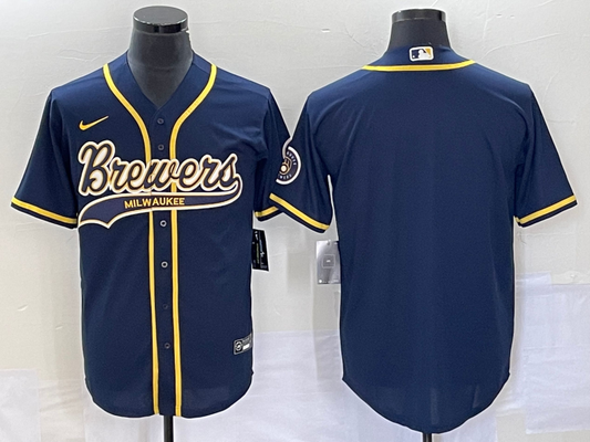 Men's Milwaukee Brewers Navy Replica Blank Jersey Joint Edition