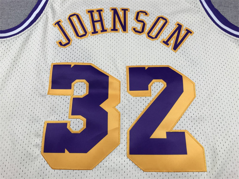 Men's Los Angeles Lakers Magic Johnson #32 Cream Hardwood Classics Swingman Jersey