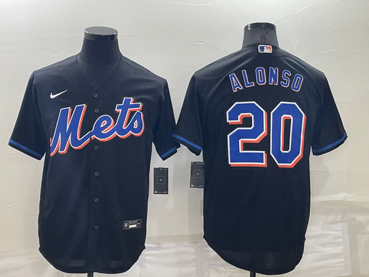 Men's New York Mets Pete Alonso #20 Black Replica Baseball Jersey