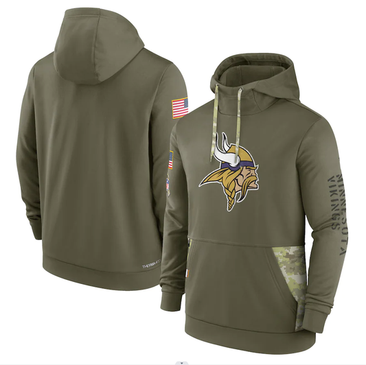 Men's Minnesota Vikings Olive 2022 Salute to Service Therma Performance Pullover Hoodie