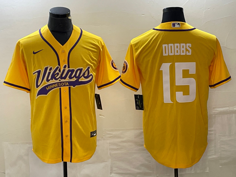 Men's Minnesota Vikings Joshua Dobbs #15 Gold Game Jersey Joint Edition