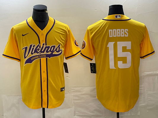 Men's Minnesota Vikings Joshua Dobbs #15 Gold Game Jersey Joint Edition