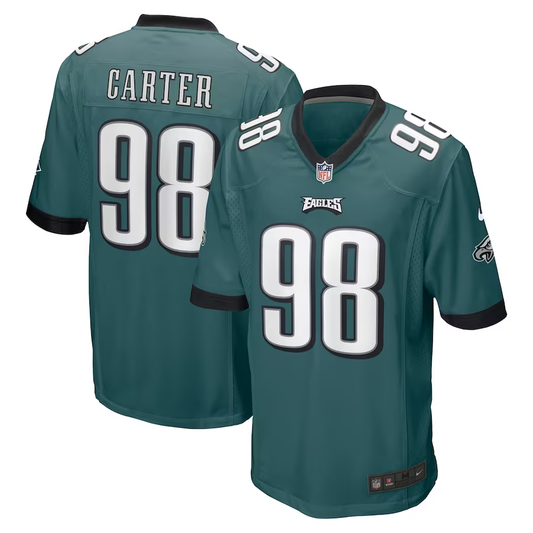 Men's Philadelphia Eagles Jalen Carter #98 Midnight Green 2023 NFL Draft First Round Pick Game Jersey