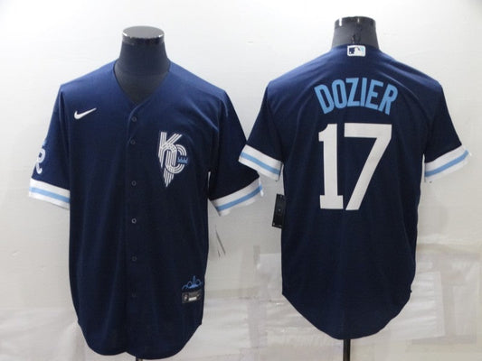 Men's Kansas City Royals Hunter Dozier #17 Navy Replica Baseball Jersey