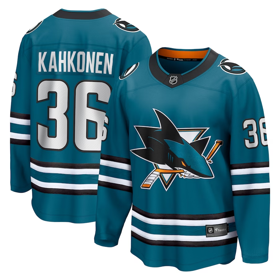 Men's San Jose Sharks Kaapo Kahkonen #36 Teal Breakaway Jersey