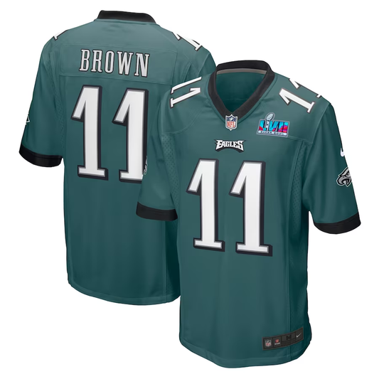 Men's Philadelphia Eagles A.J. Brown #11 Midnight Green Super Bowl LVII Patch Game Jersey