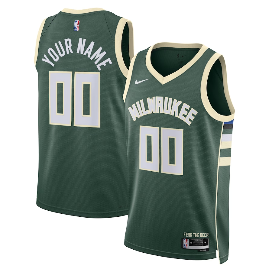 Men's Milwaukee Bucks Hunter Green Swingman Custom Jersey - Icon Edition