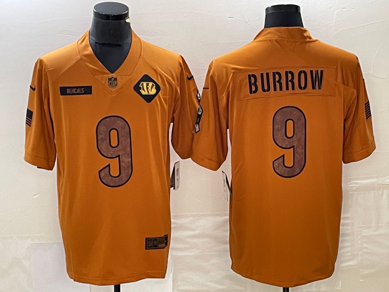 Men's Cincinnati Bengals Joe Burrow #9 Brown 2023 Salute To Service Limited Jersey